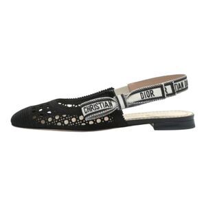 Dior Moi Black Cotton Lambskin Mesh Cannage Slingback Ballet‎ Flats EU 35.5